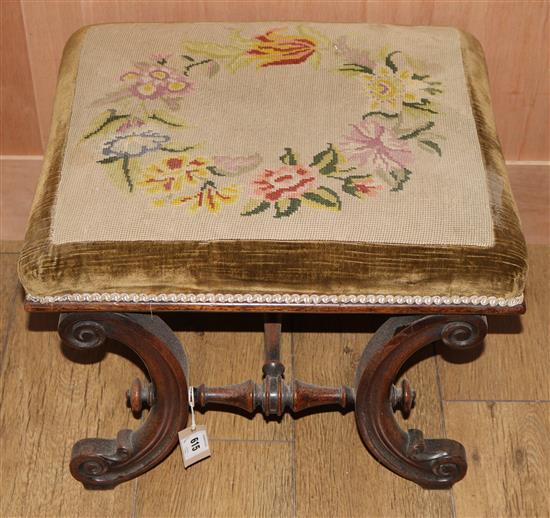 A Victorian mahogany dressing stool, W.1ft 9in.